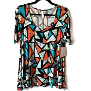 LuLaRoe Perfect T Small Baby Doll Top Geometric Triangles Abstract Mosaic Aztec